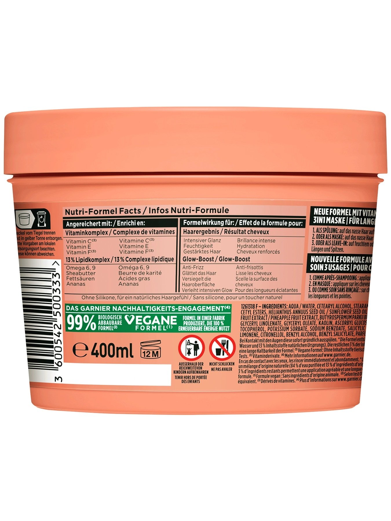 Fructis Glanzverleihendes Ananas Hair Food – 3in1 Maske - Produkt Rückansicht